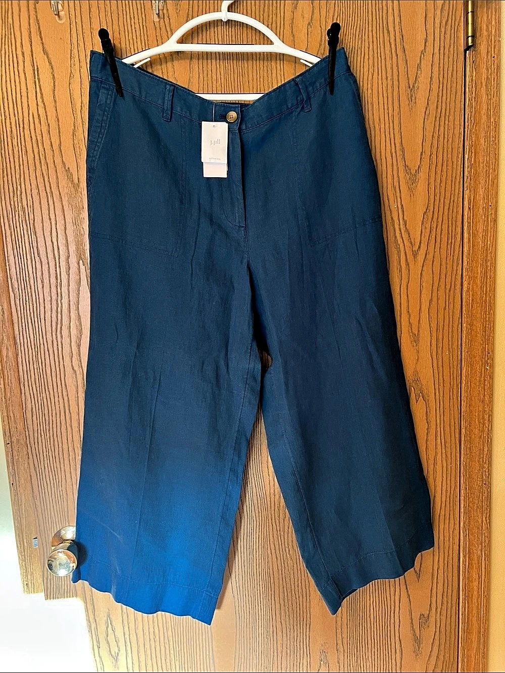 J. Jill Seaside Linen Crops Wide Leg Pants Blue Large